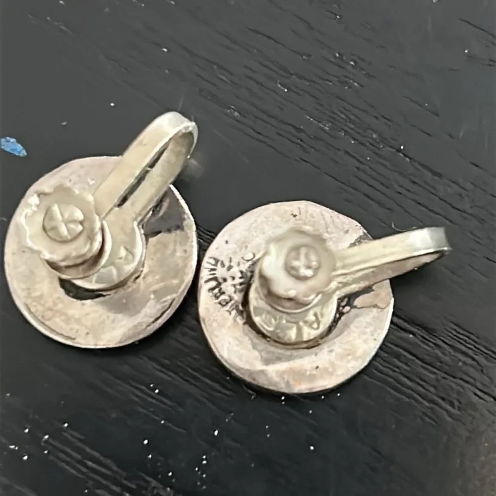 VIntage Signed Alpaca Mexico Sterling screwback earrings with mother of pearl